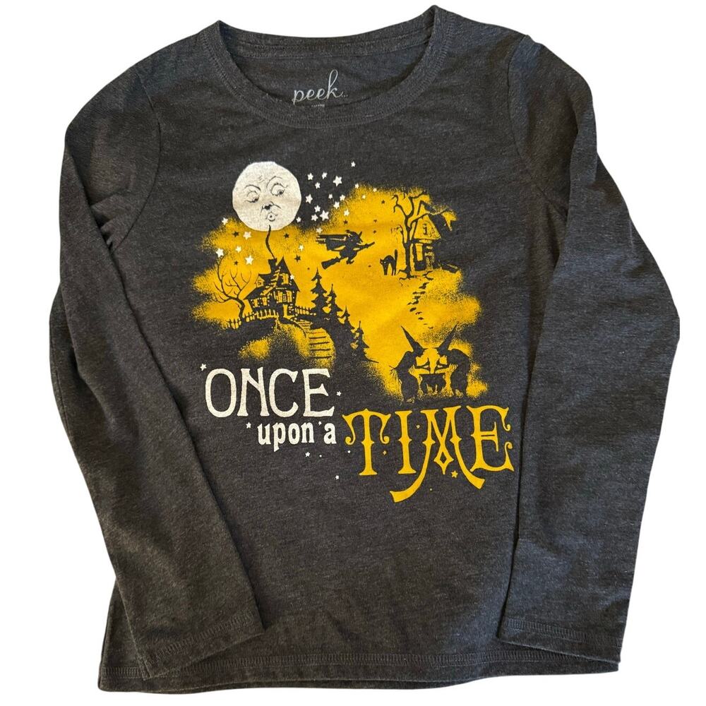 Peek grey yellow once upon a time haunted house witch shirt size 8